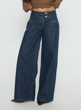 Unwritten Mid Rise Wide Leg Jeans Dark Blue Wash